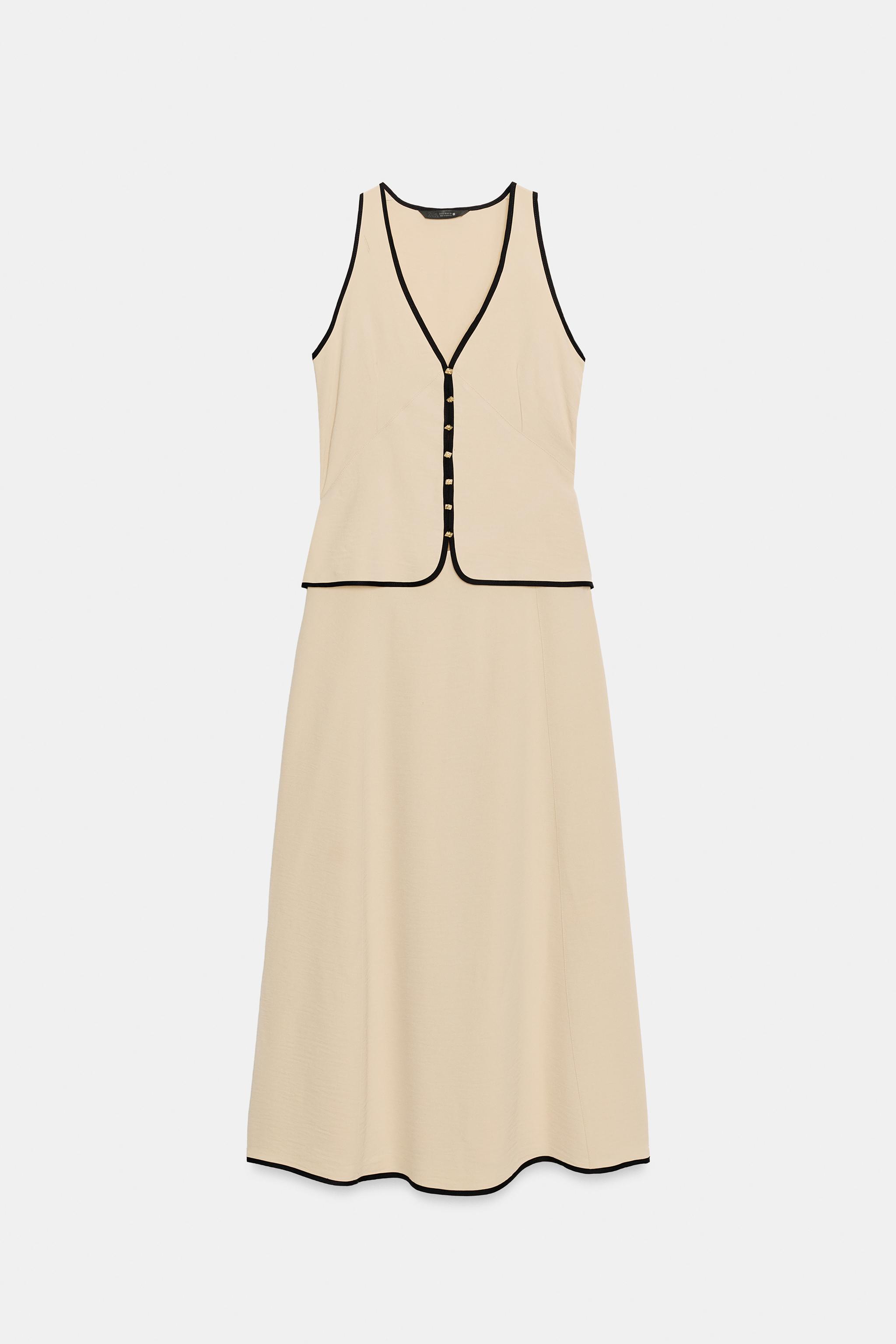 CONTRAST PIPING MIDI DRESS